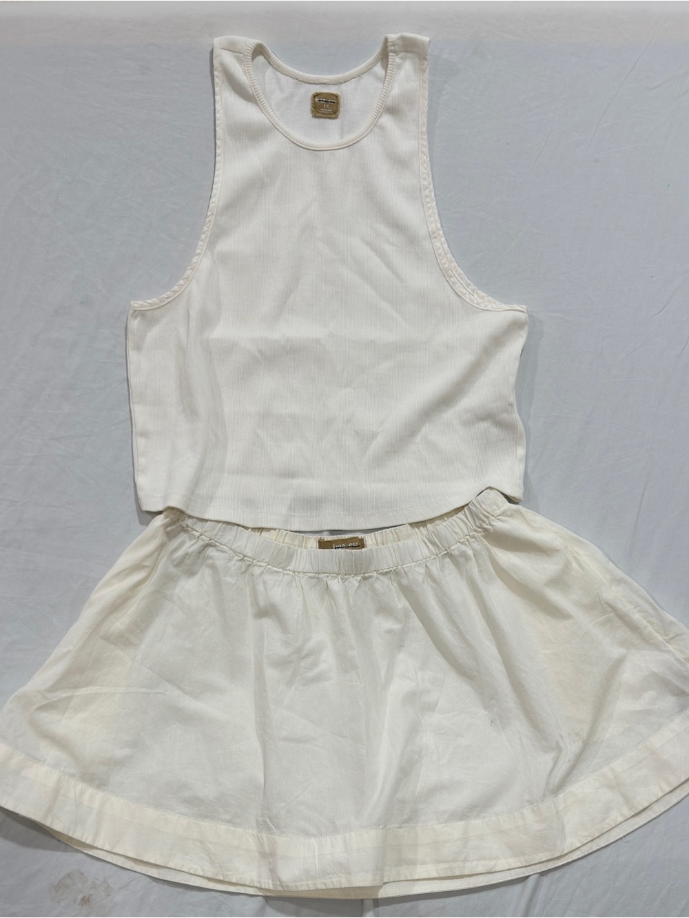 Free People Ivory Ribbed Crop Tank & Mini Skirt Matching Set Size Large NWOT - Picture 4 of 10